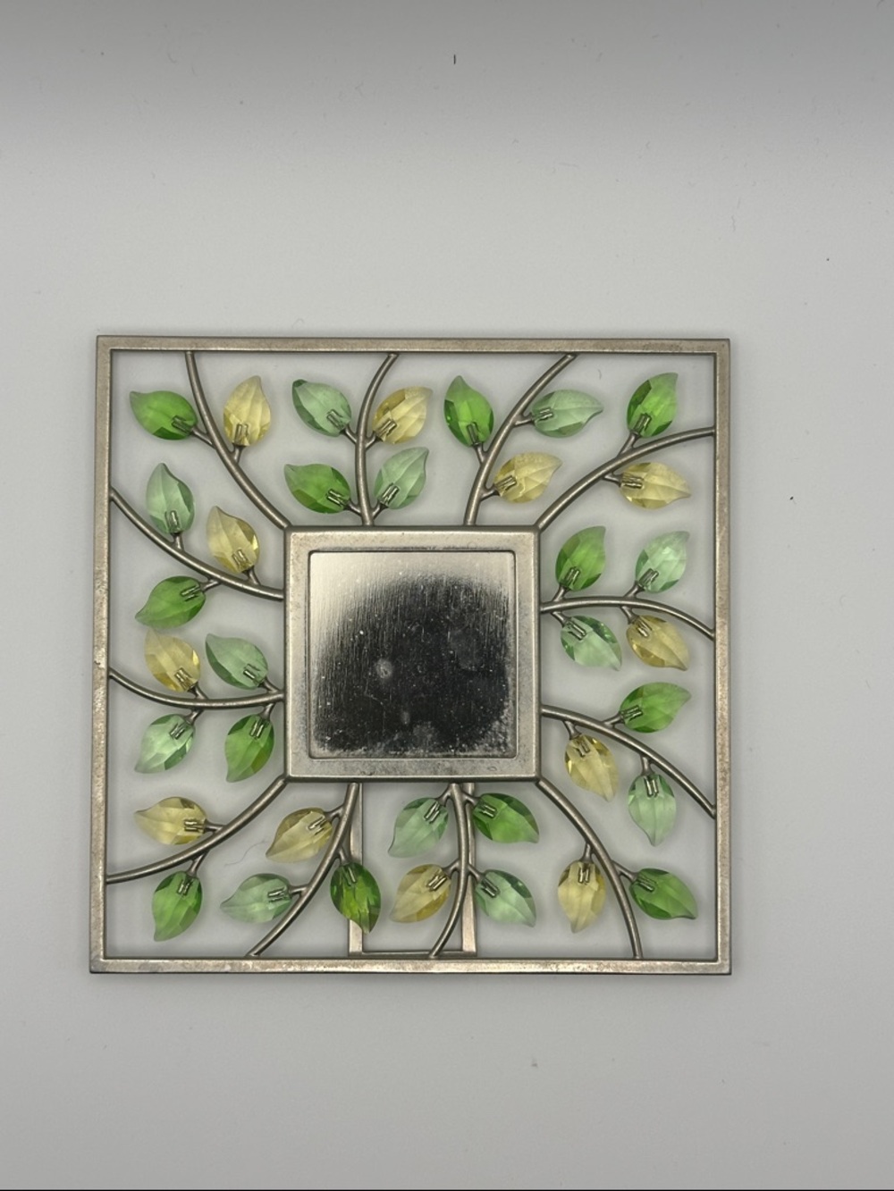 Yasmine Hurel for Swarovski Silver Frame with Green and Yellow Crystal Leaves